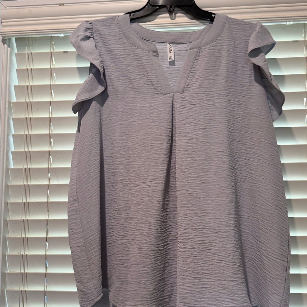 Zenana Outfitters Light Gray Ruffle Sleeve Blouse